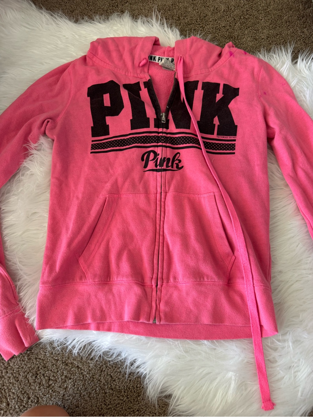 Victoria's Secret Pink Hoodie In Hot Pink With Black Logo Trim
